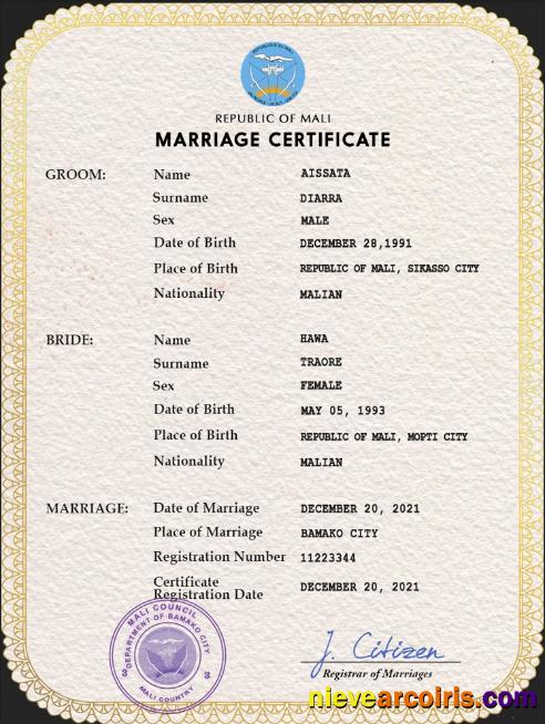 Mali marriage certificate